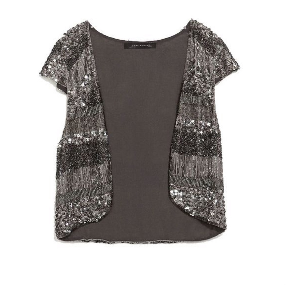 Pewter sequin/beaded Zara bolero jacket